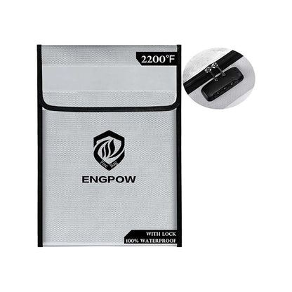 ENGPOW Fireproof & Waterproof 15"x11" Document Bag with Lock & Reflective Strip