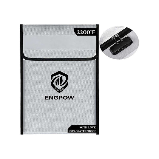 ENGPOW Fireproof & Waterproof 15"x11" Document Bag with Lock & Reflective Strip