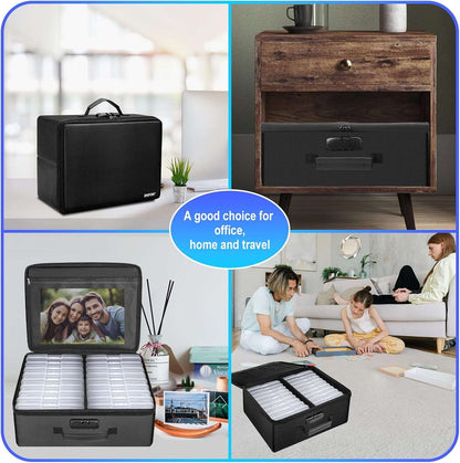 ENGPOW Photo Storage Box with 18 Inner 4" x 6" Photo Case(Clear),Fireproof Photo Organizer Box with Lock,Collapsible Portable Photo Storage Containers with Handles for Photos,Picture,Valuables