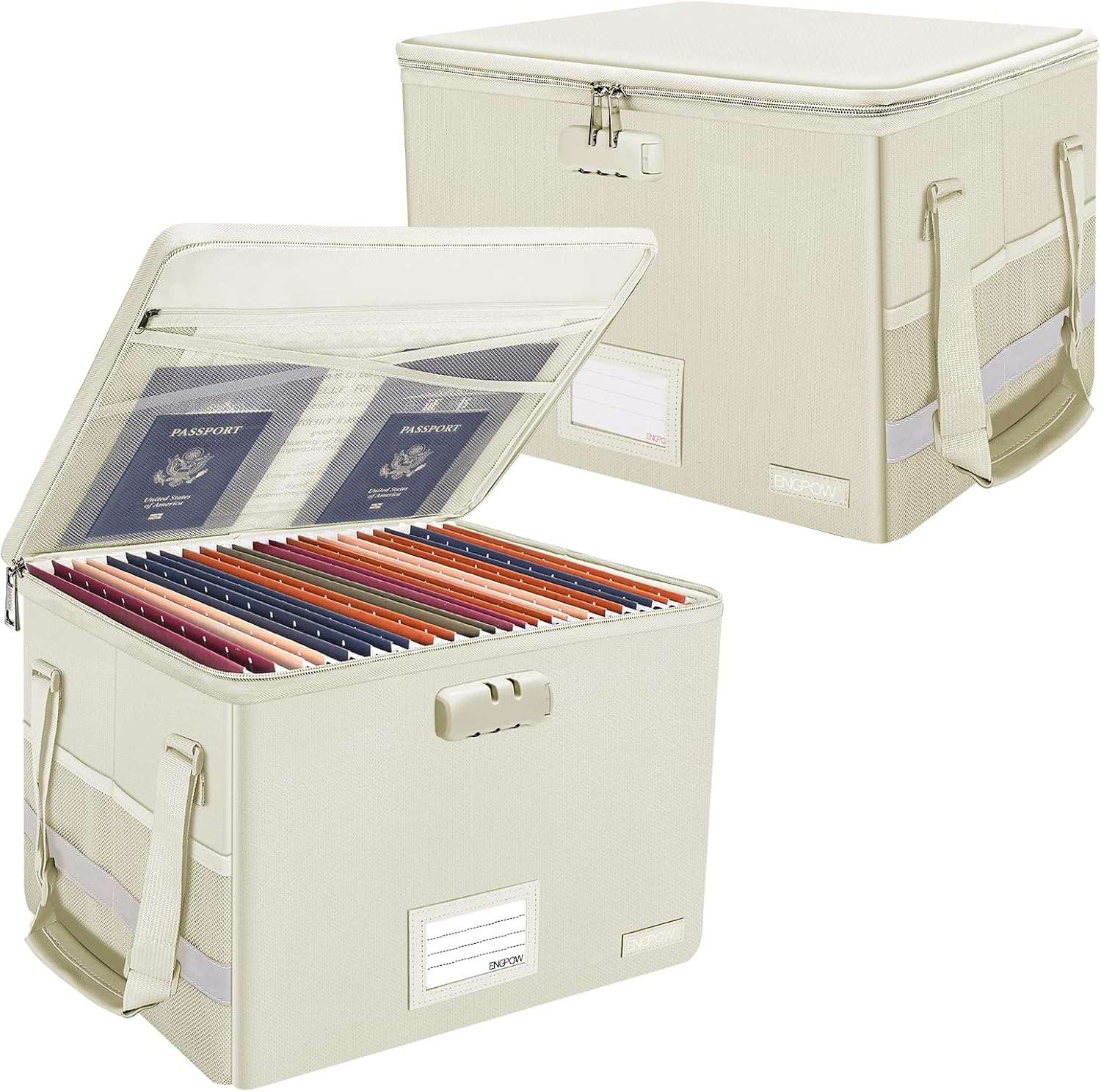 ENGPOW File Box with LockFireproof Document Box with Pockets