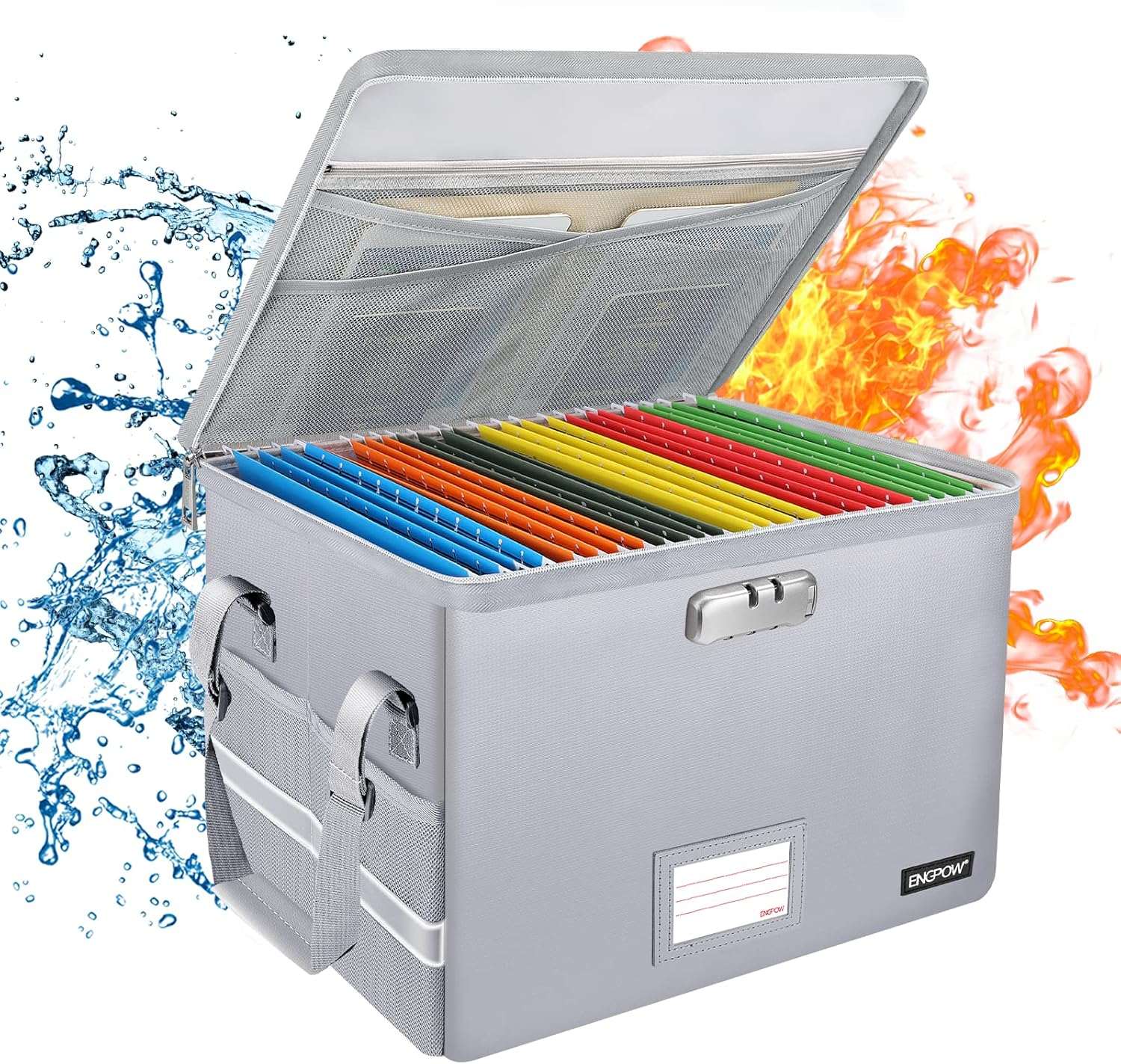 ENGPOW File Box with LockFireproof Document Box with Pockets