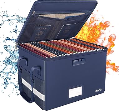 ENGPOW Fireproof & Water‑Resistant Collapsible Document Organizer Box with Lock