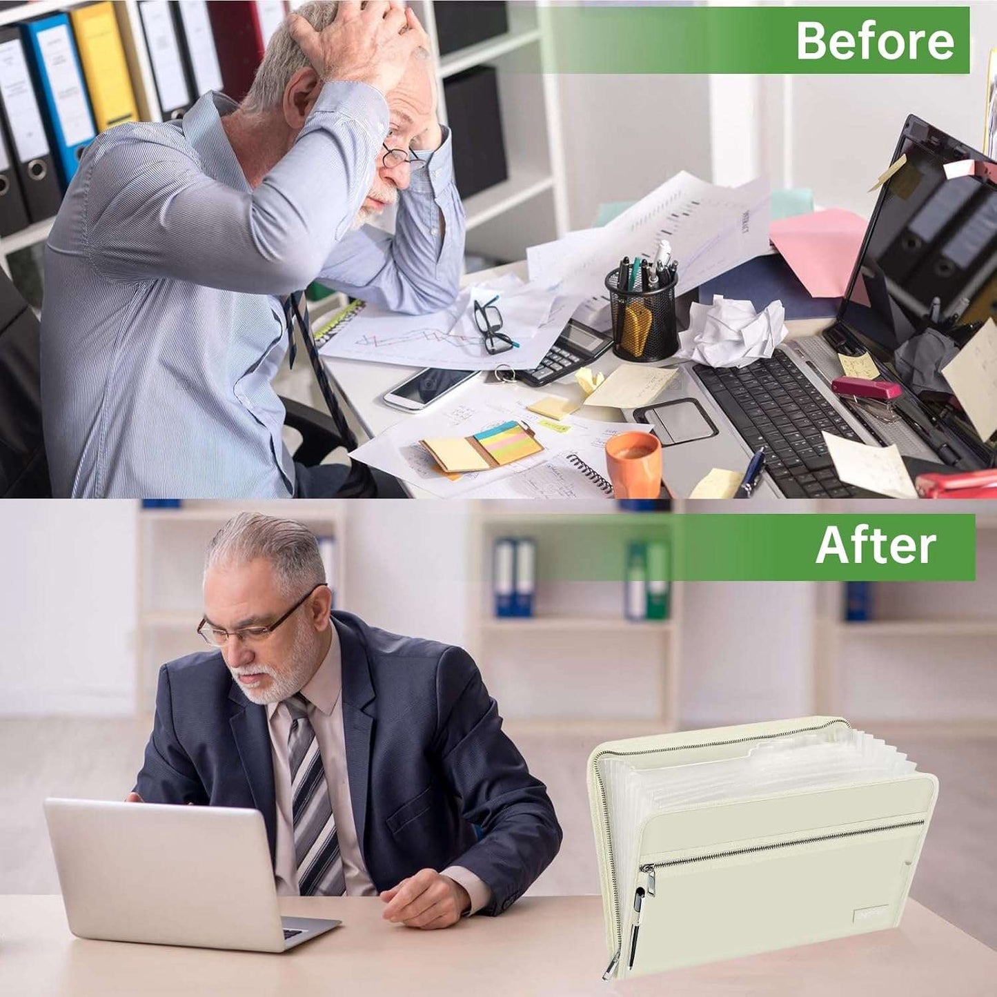 ENGPOW Accordion File Organizer Beige