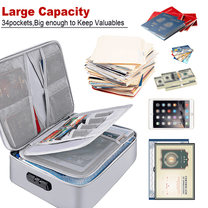 Fireproof Document Bag with Lock Money Safe Pouch Home Office Travel