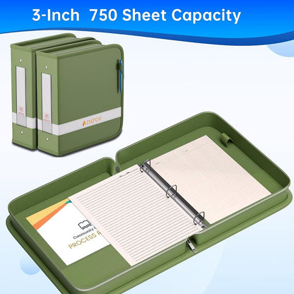 ENGPOW Fireproof Document Binder – Green 3-Ring Zipper File Organizer