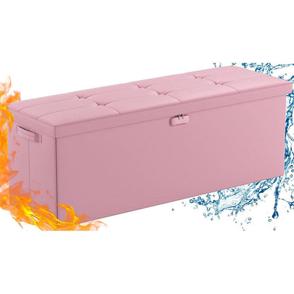 ENGPOW Fireproof Storage Bench with Lock – Folding Fireproof Footstool & Chest for Documents & Valuables, Pink