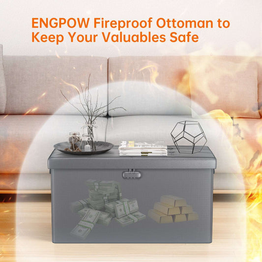 Gray Fireproof Storage Ottoman Bench Folding Bench with Lock