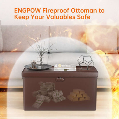 Brown Fireproof Storage Ottoman Bench Folding Bench with Lock