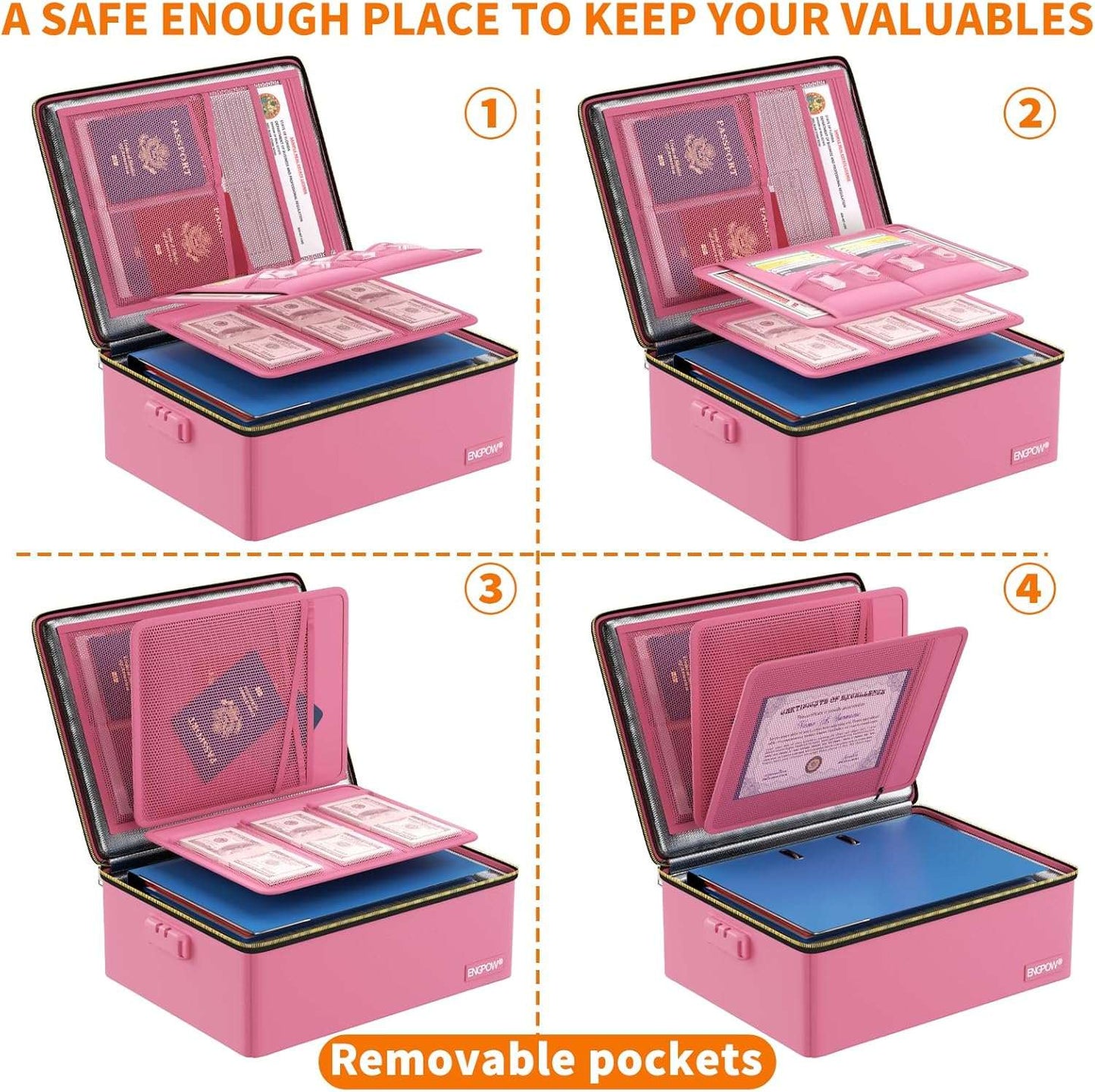 ENGPOW Pink Fireproof Hard Document Box