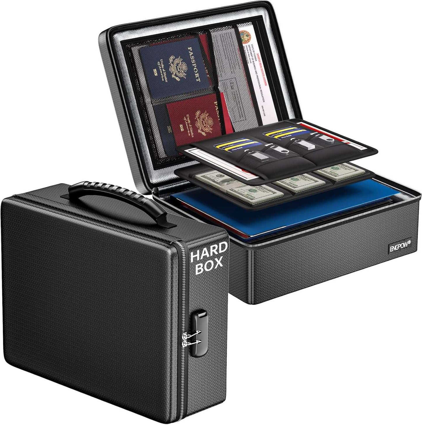 ENGPOW fireproof document box with lock and fireproof zipper