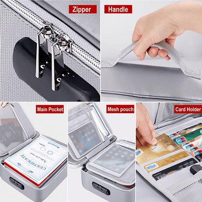 Fireproof Document Bag with Lock Money Safe Pouch Home Office Travel