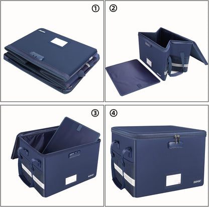 ENGPOW File Box with Lock, Fireproof Document Box with Zipper Lid,Collapsible File Organizer Storage Box Filing Box with Handle,Portable Home Office Safe Box for Hanging Letter/Legal Folder,Blue