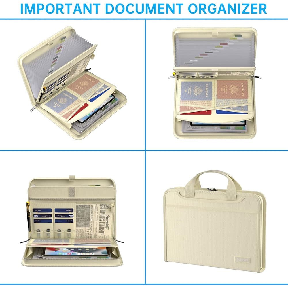 ENGPOW 2200°F Fireproof Accordion File Organizer with Handle: 13 Pockets (Beige)