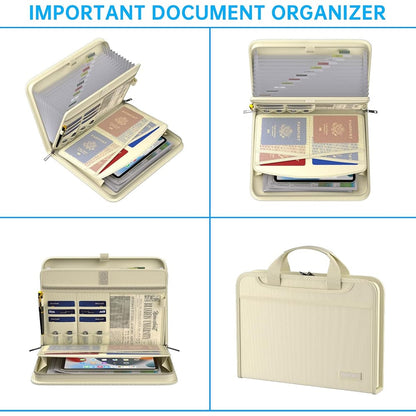 ENGPOW 2200°F Fireproof Accordion File Organizer with Handle: 13 Pockets (Beige)