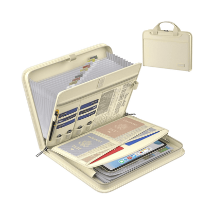 ENGPOW 2200°F Fireproof Accordion File Organizer with Handle: 13 Pockets (Beige)