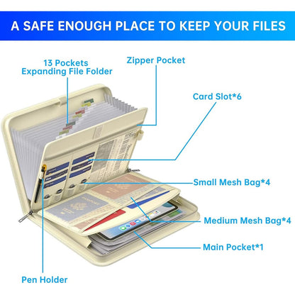 ENGPOW 2200°F Fireproof Accordion File Organizer with Handle: 13 Pockets (Beige)