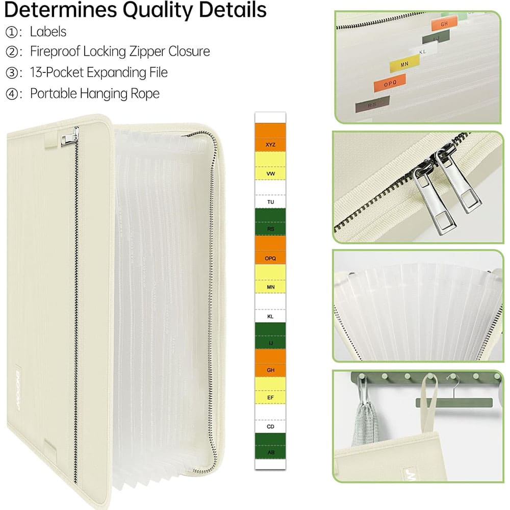 ENGPOW Fireproof Accordion File Organizer Folder - Beige (13 Pockets)