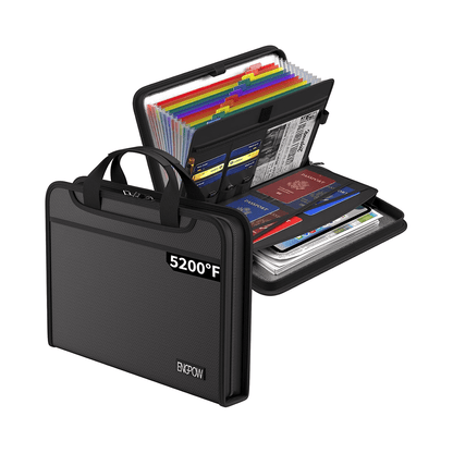 ENGPOW 5200°F Fireproof Accordion File Organizer with Handle: 13 Pockets (Black)