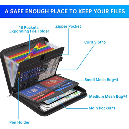 ENGPOW 2200°F Fireproof Accordion File Organizer with Handle: 13 Pockets