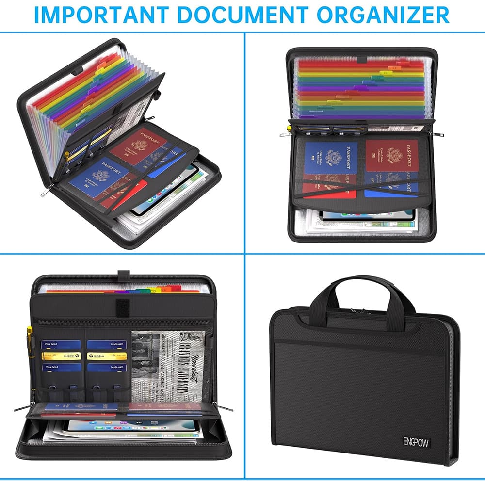 ENGPOW 5200°F Fireproof Accordion File Organizer with Handle: 13 Pockets (Black)