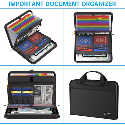 ENGPOW 5200°F Fireproof Accordion File Organizer with Handle: 13 Pockets (Black)