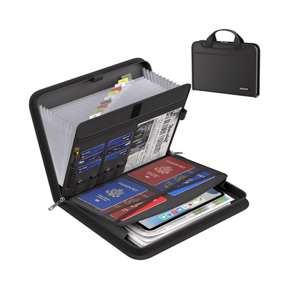 ENGPOW 2200°F Fireproof Accordion File Organizer with Handle: 13 Pockets (Black)
