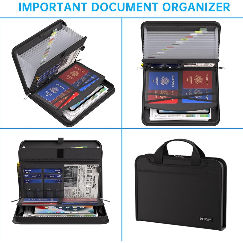 ENGPOW 2200°F Fireproof Accordion File Organizer with Handle: 13 Pockets (Black)