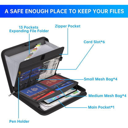 ENGPOW 2200°F Fireproof Accordion File Organizer with Handle: 13 Pockets (Black)