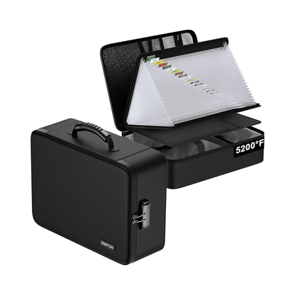 ENGPOW 5200°F Fireproof Document Box with Lock: 25-Pocket File Safe Organizer