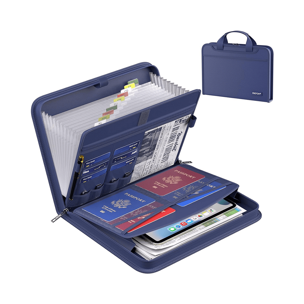 ENGPOW 2200°F Fireproof Accordion File Organizer with Handle: 13 Pockets (Blue)