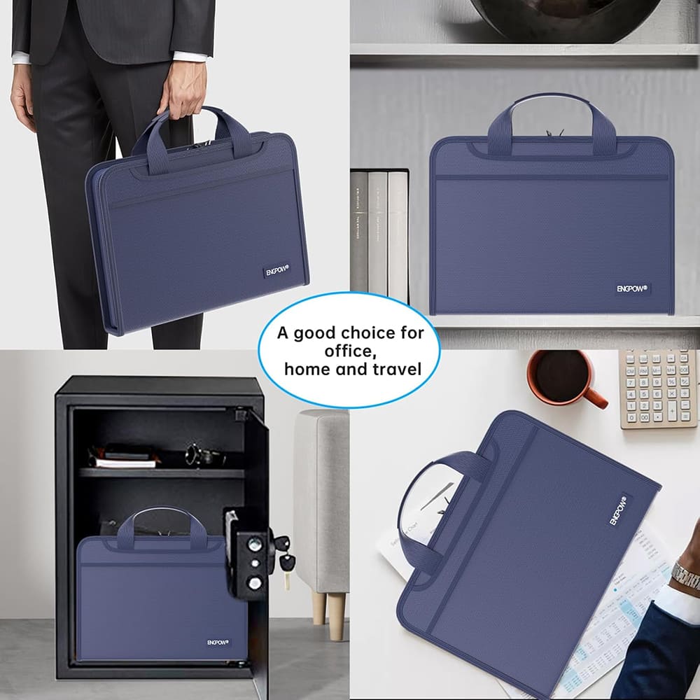 ENGPOW 2200°F Fireproof Accordion File Organizer with Handle: 13 Pockets (Blue)