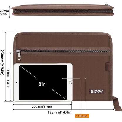 ENGPOW Fireproof Accordion File Organizer - Brown (13 Pockets)