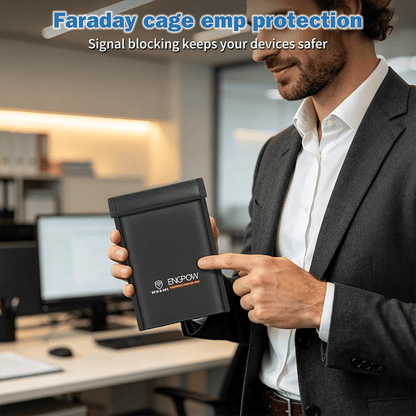ENGPOW Military Grade Faraday Bag for Phones, Signal Blocking Pouch Black | Fireproof, Waterproof, Anti-Tracking, RFID Blocker (5G/GPS/WiFi/Bluetooth) with Detachable Shoulder Straps, for Daily Travel