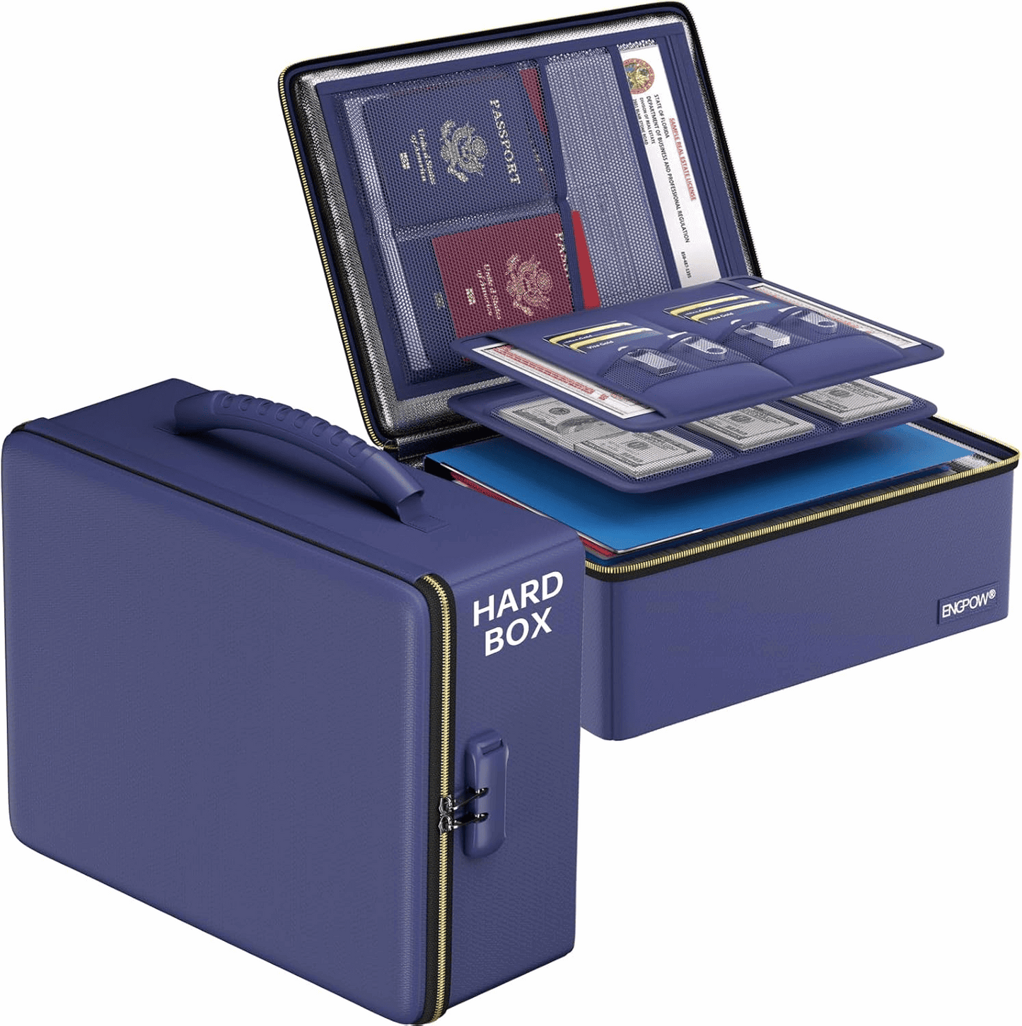 ENGPOW Fireproof Document Box with Lock & Fireproof Zipper Heat‑Shield Safe Organizer