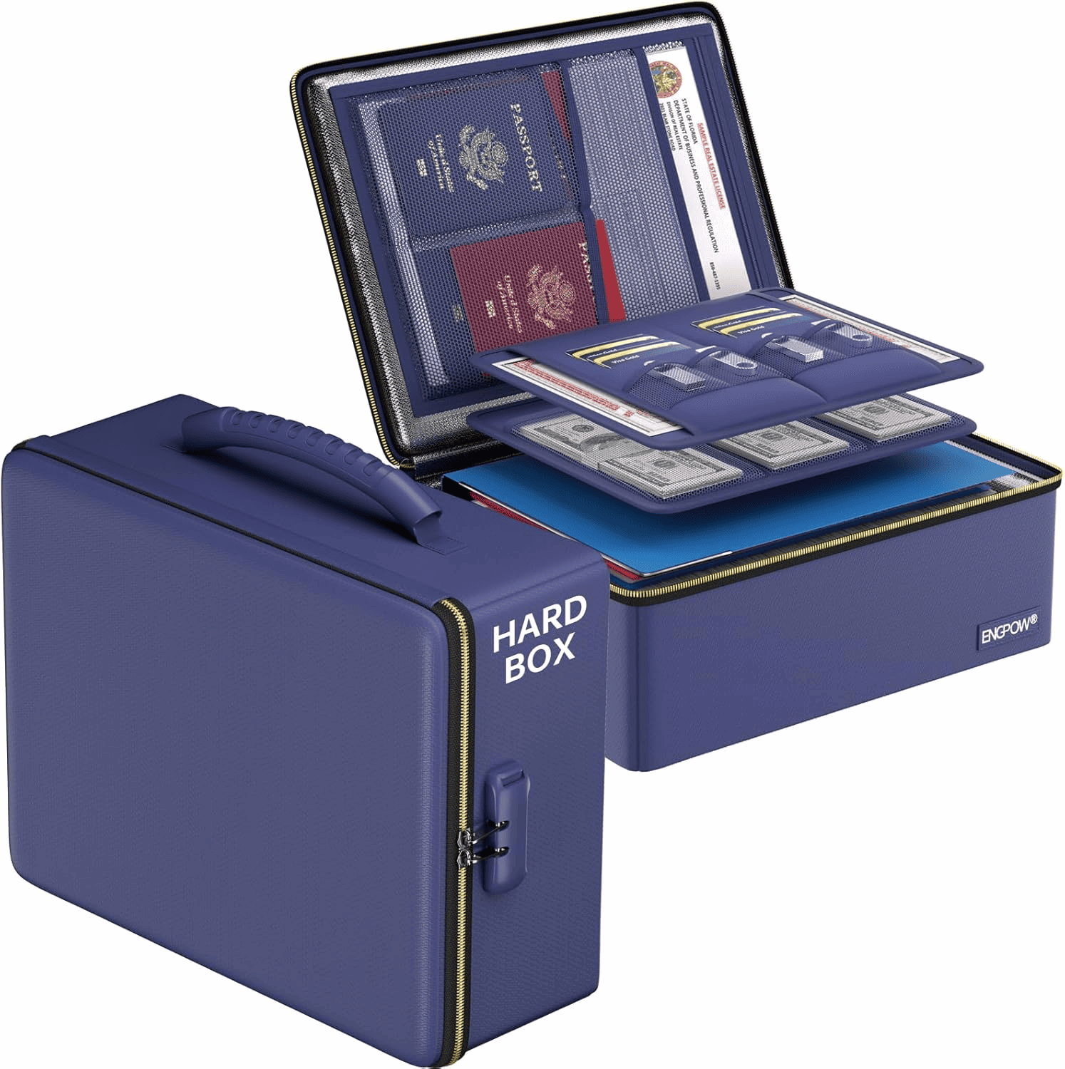 ENGPOW Fireproof Document Box with Lock & Fireproof Zipper Heat‑Shield Safe Organizer