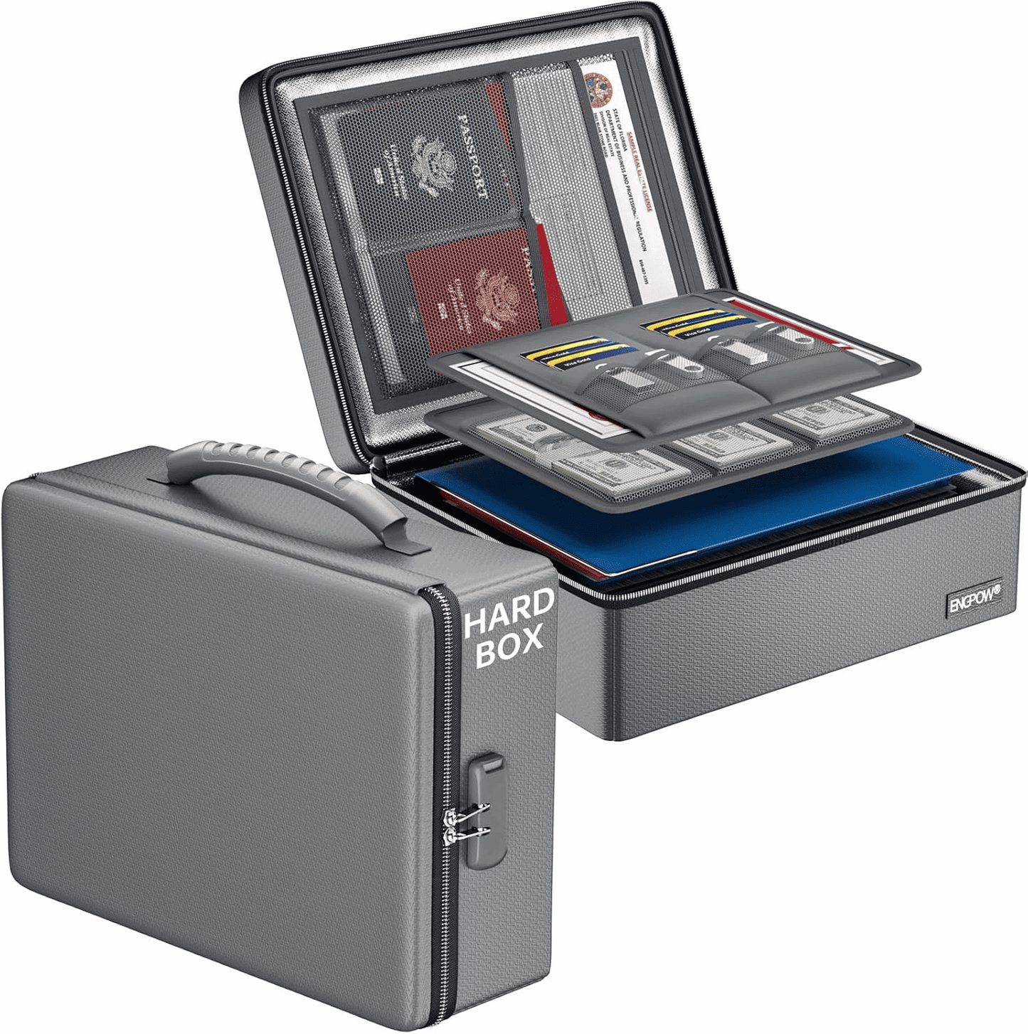 ENGPOW Fireproof Document Box with Lock & Fireproof Zipper Heat‑Shield Safe Organizer