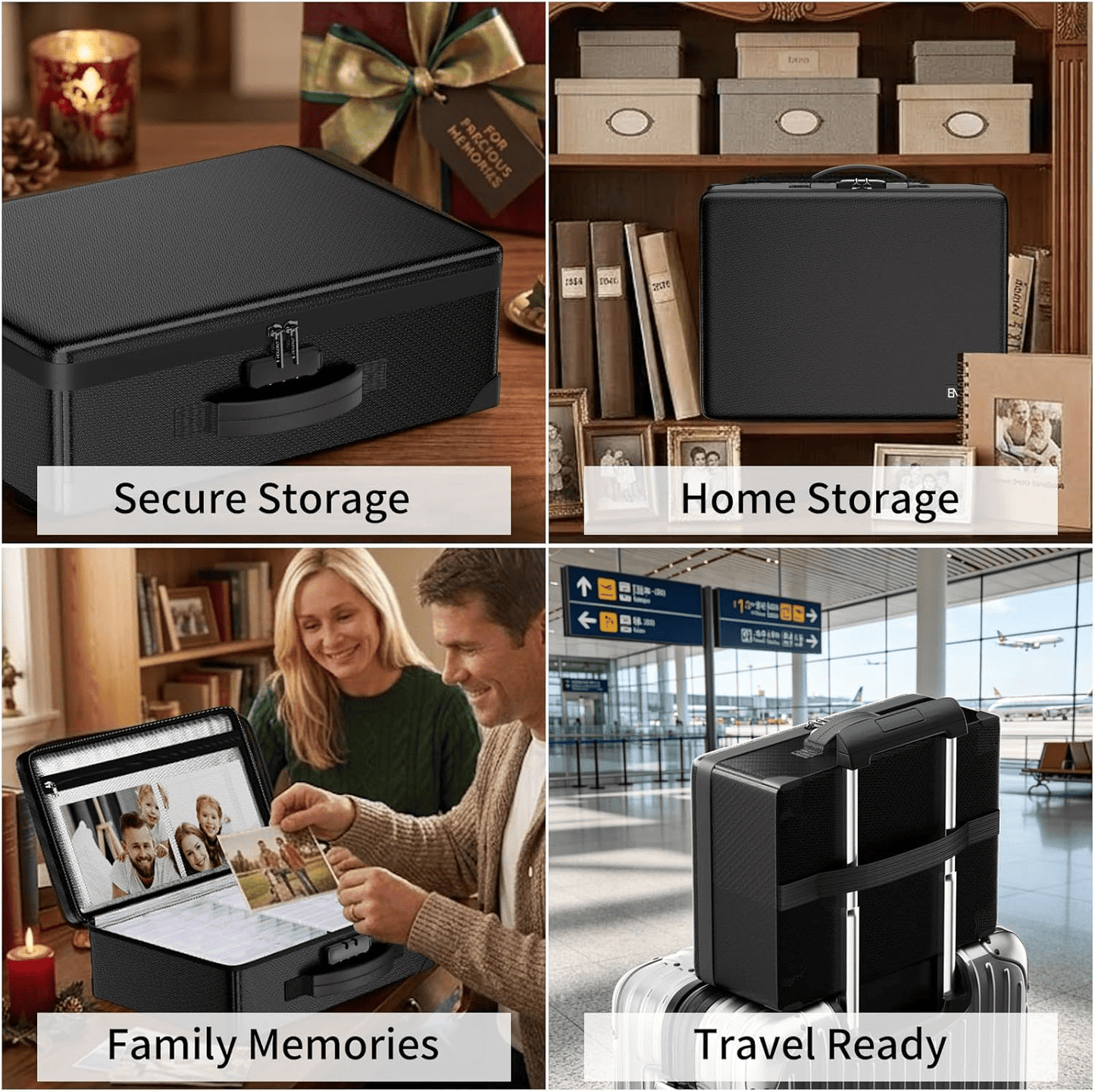 ENGPOW Fireproof 5200°F Photo Storage Box with 16 Inner 4" x 6" Photo Case(Clear), Photo Organizer with Lock, Portable Acid-Free Photo Keeper Safe Storage with Handles for Home, Office, Travel