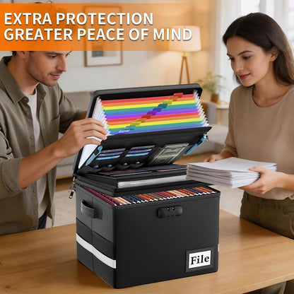 ENGPOW Fireproof Document Box with Lock & Accordion File Folder