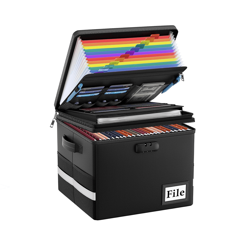 ENGPOW Fireproof Document Box with Lock & Accordion File Folder