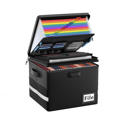 ENGPOW Fireproof Document Box with Lock & Accordion File Folder
