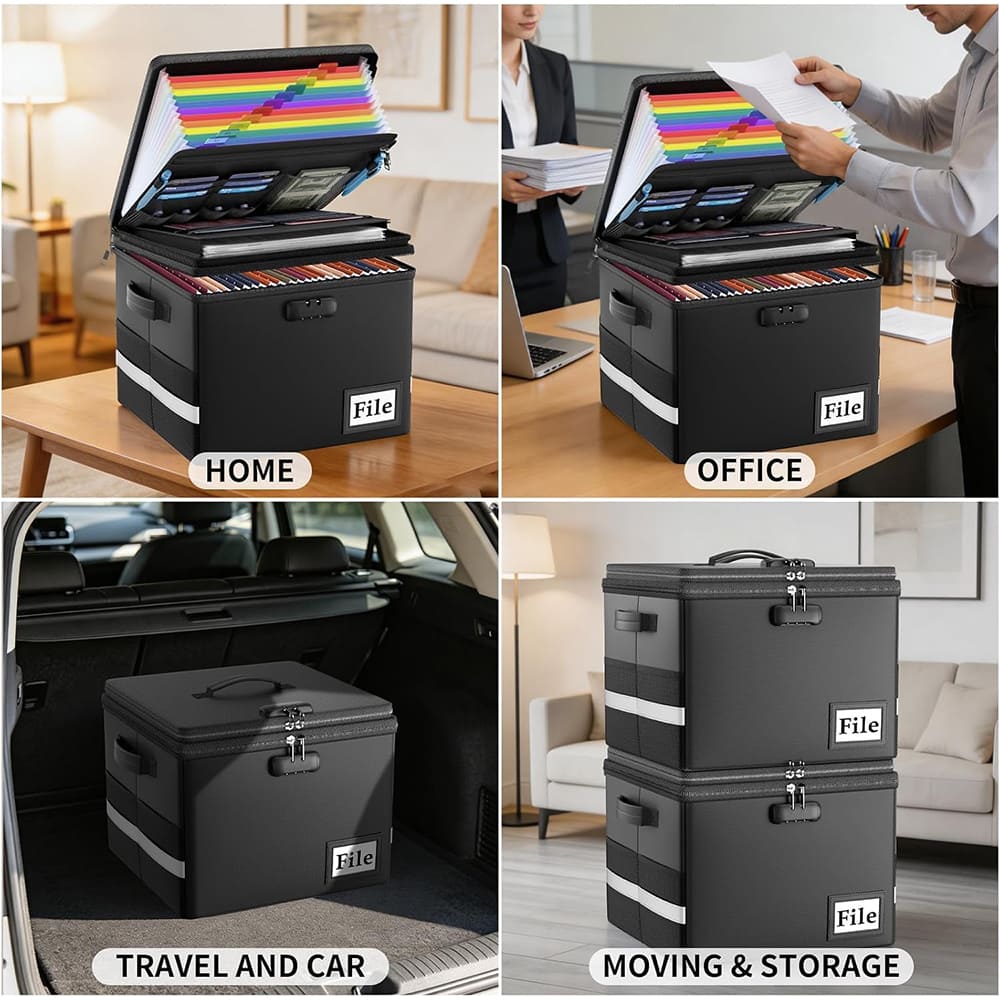 ENGPOW Fireproof Document Box with Lock & Accordion File Folder