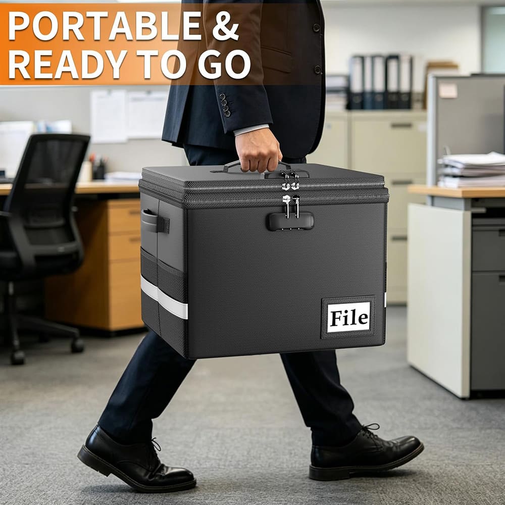 ENGPOW Fireproof Document Box with Lock & Accordion File Folder