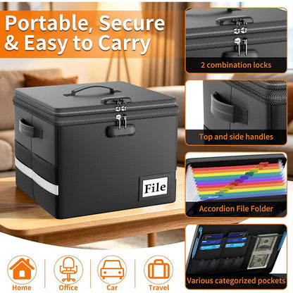 ENGPOW Fireproof Document Box with Lock & Accordion File Folder