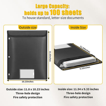 ENGPOW 5200°F Fireproof 3-Ring Binder Pockets: Letter Size Organizer (Black)