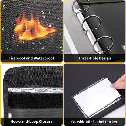 ENGPOW 5200°F Fireproof 3-Ring Binder Pockets: Letter Size Organizer (Black)