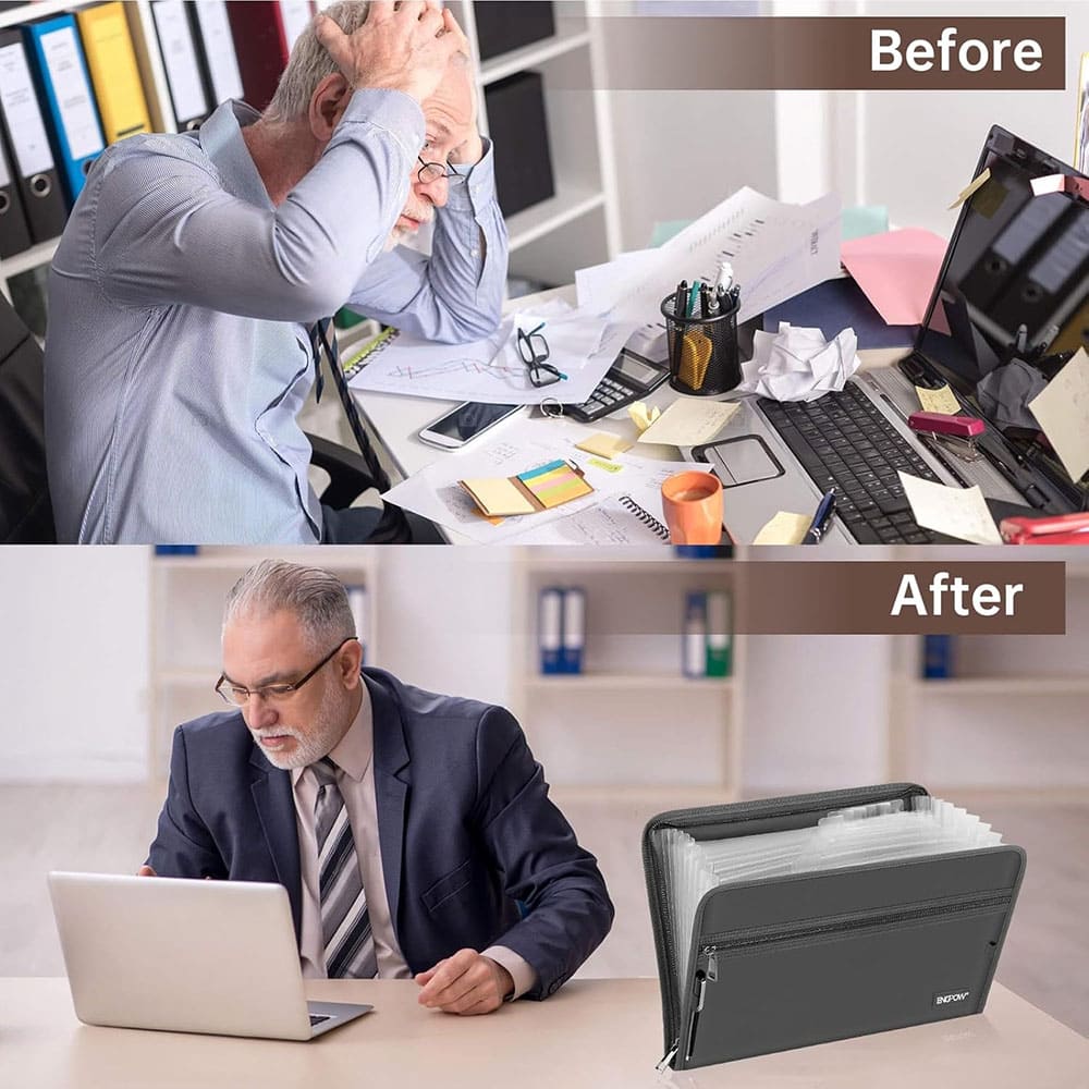 ENGPOW Fireproof Accordion File Organizer - Gray (13 Pockets)