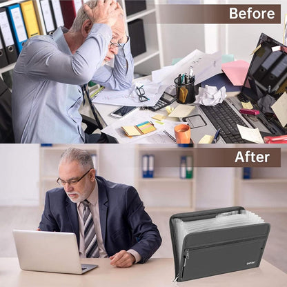ENGPOW Fireproof Accordion File Organizer - Gray (13 Pockets)