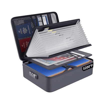 ENGPOW 5200°F Fireproof Document Organizer Bag: Multi-Layer File Safe (Gray)