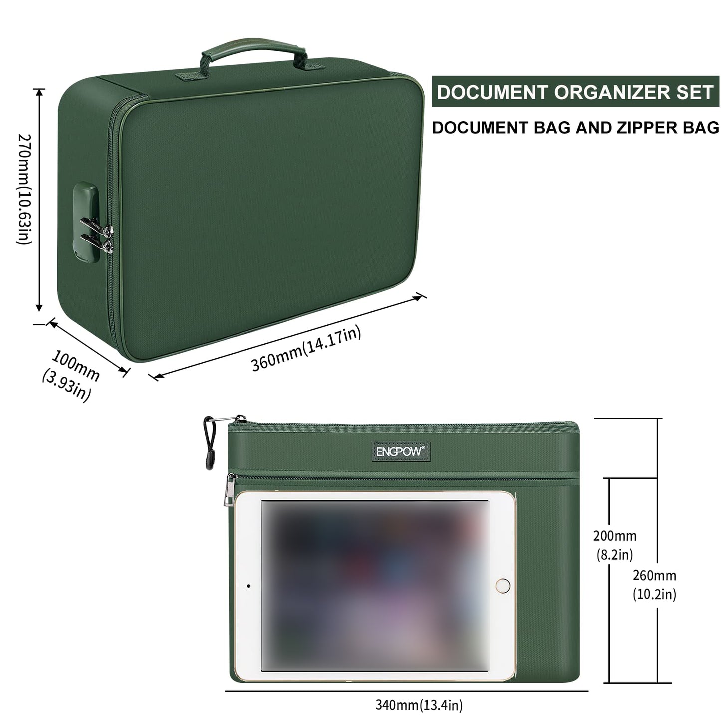 ENGPOW 600°F Fireproof Document Bag with Lock, Upgraded Insulated Fireproof and Waterproof Box 8-Layer Document Storage Bag, Portable Home Travel Safe Storage of Important Documents, Documents, Laptops