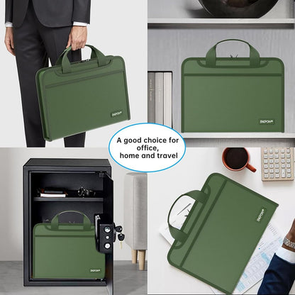 ENGPOW 2200°F Fireproof Accordion File Organizer with Handle: 13 Pockets (Green)